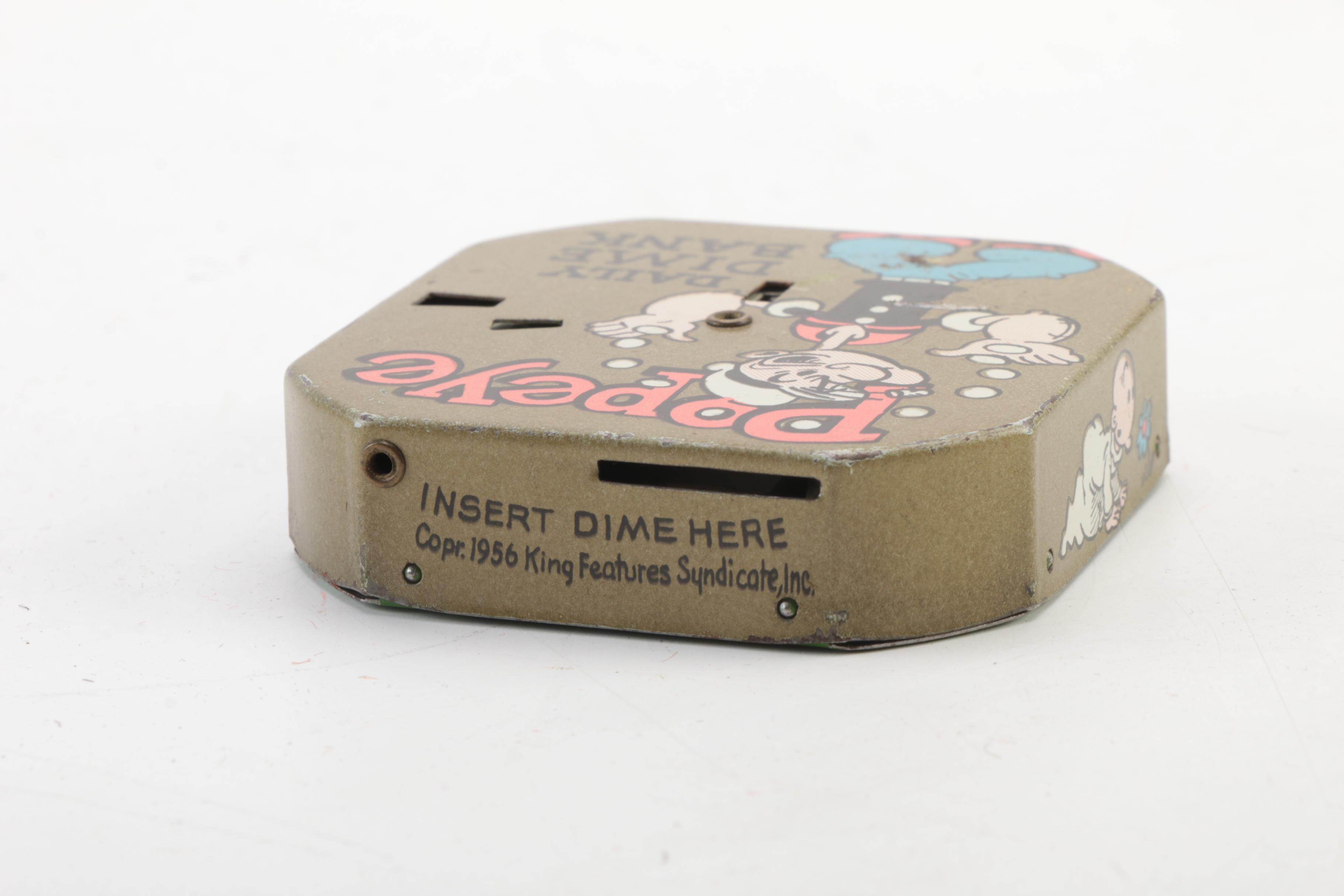 J. Chein & Co. "Popeye" Tin Lithograph Wind-Up Toys and Dime Bank, 1932 and 1956