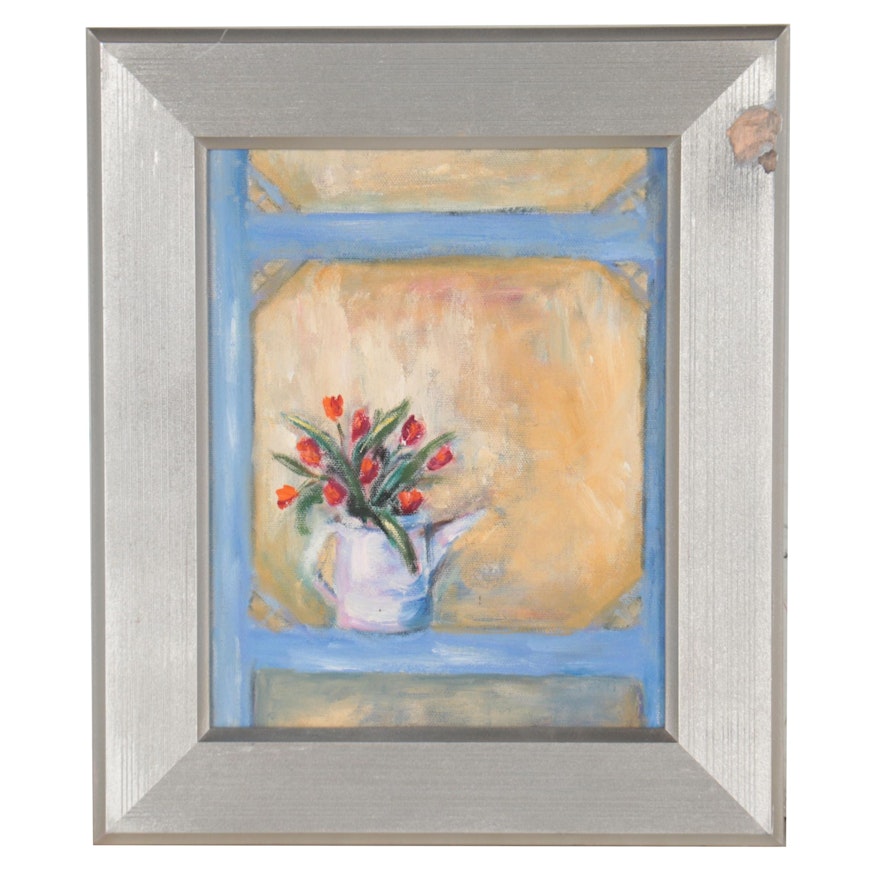 Still Life Oil Painting of Pitcher With Tulips, Circa 2000