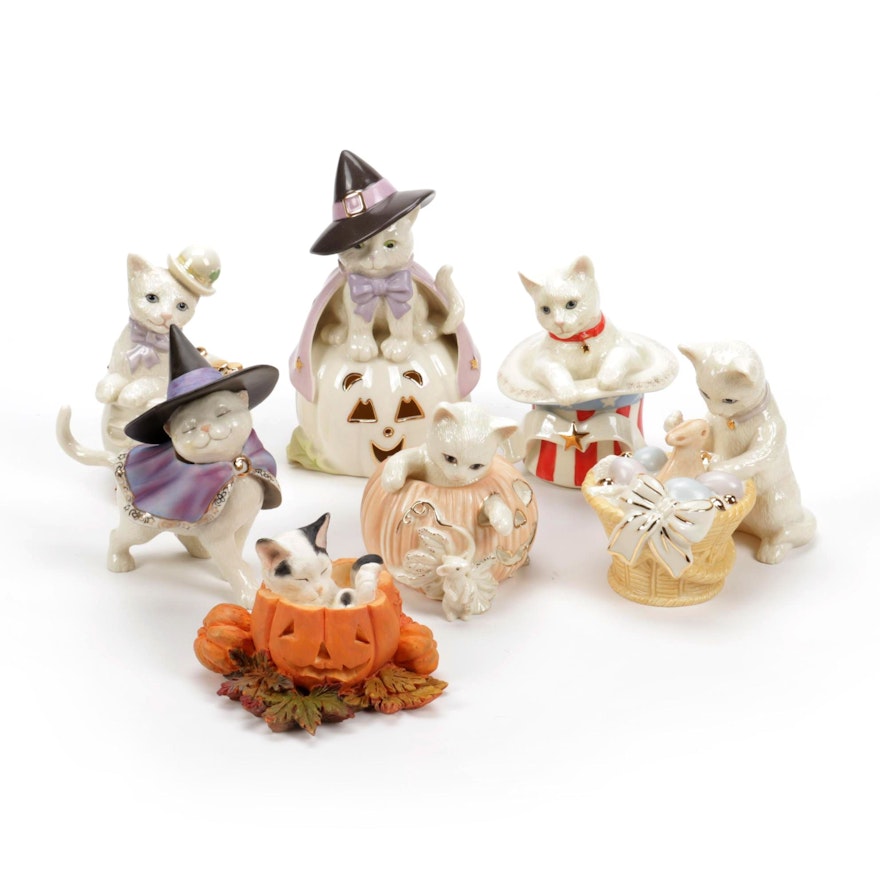 Lenox "Li'l Pumpkin" and Other Porcelain Cat Figurines