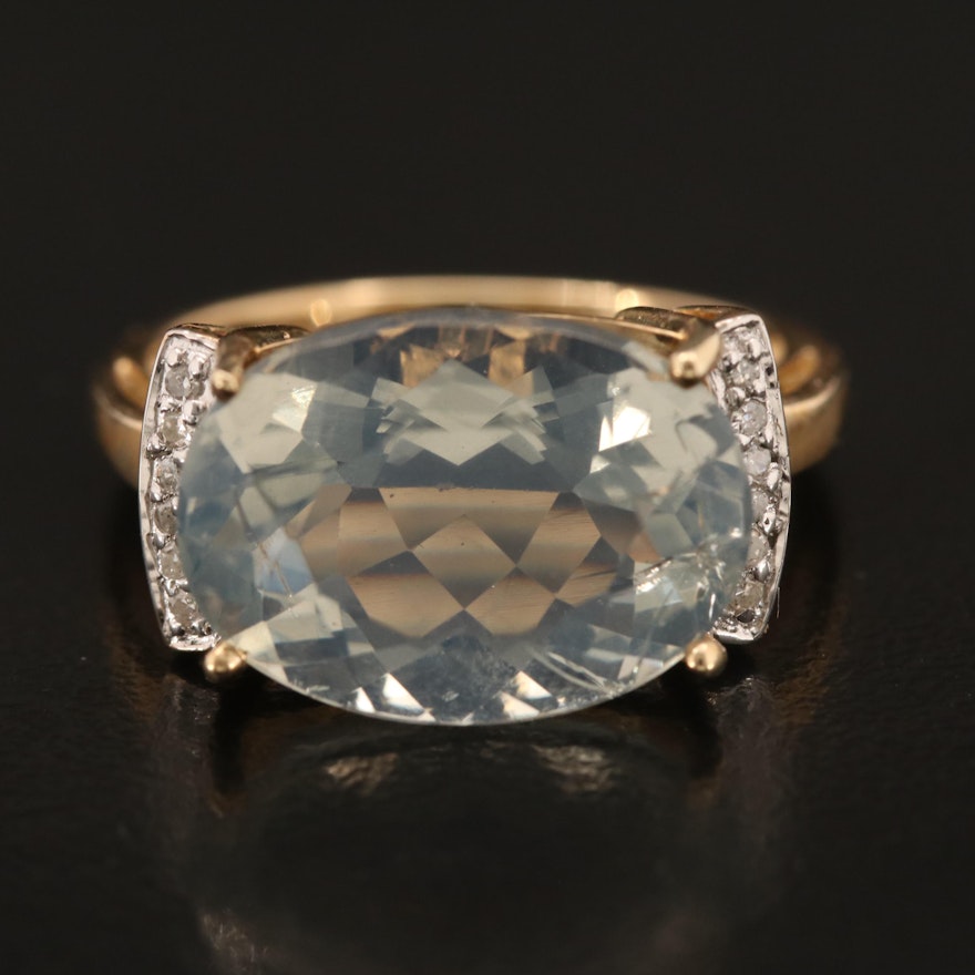 10K Common Opal and Diamond East-West Ring