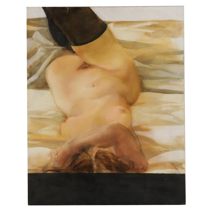 Reclining Female Nude Oil Painting, Late 20th Century