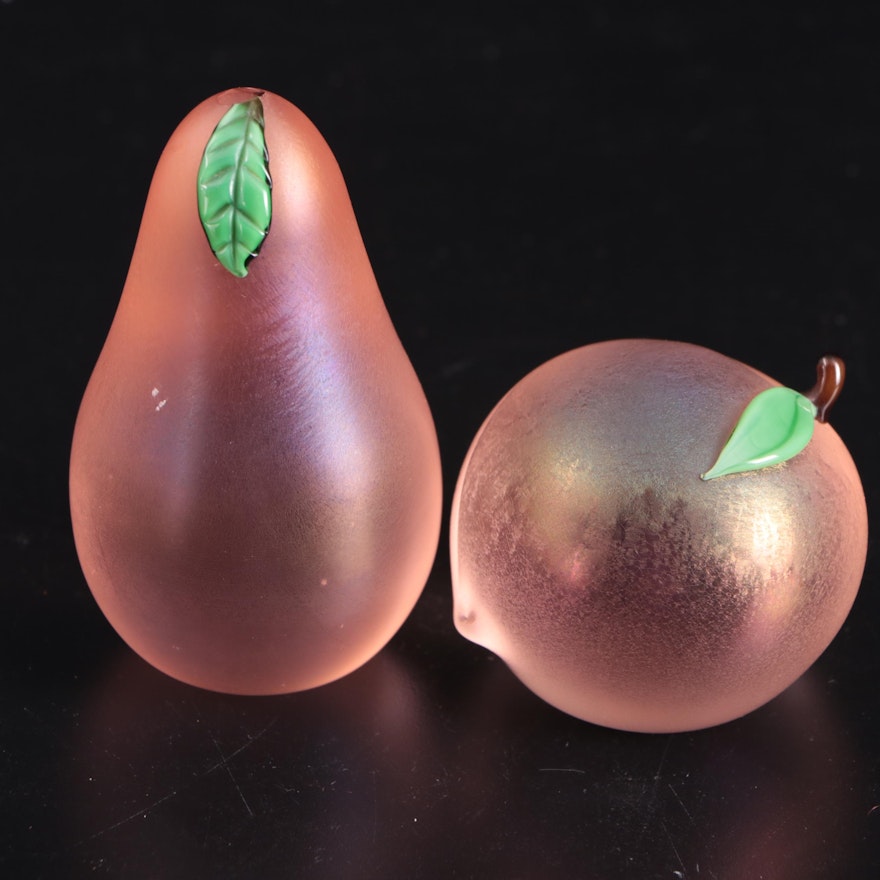 Orient & Flume Art Glass Peach and Pear Paperweights