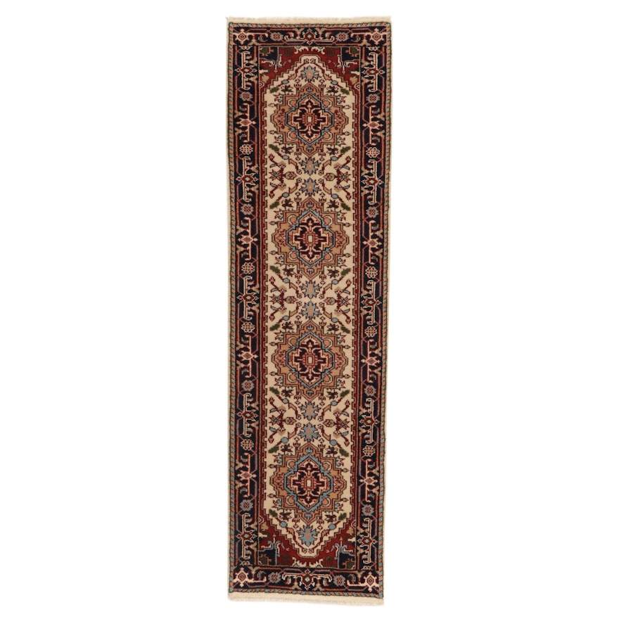2'4 x 8'10 Hand-Knotted Indo-Persian Heriz Serapi Carpet Runner, 2010s