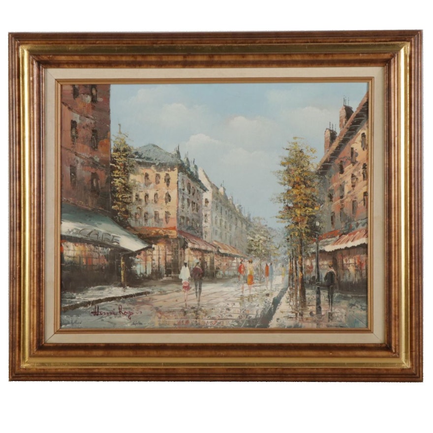 Henri Rogers Impressionist Style Parisian Street Oil Painting, Circa 2000