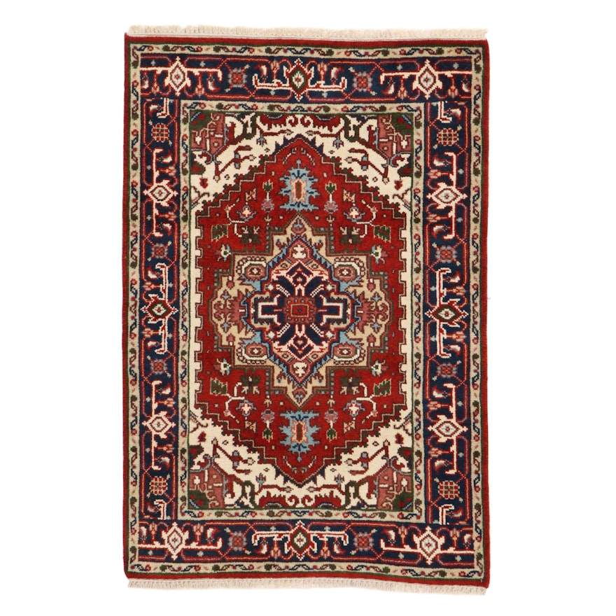 4' x 6' Hand-Knotted Indo-Persian Heriz Serapi Rug, 2010s