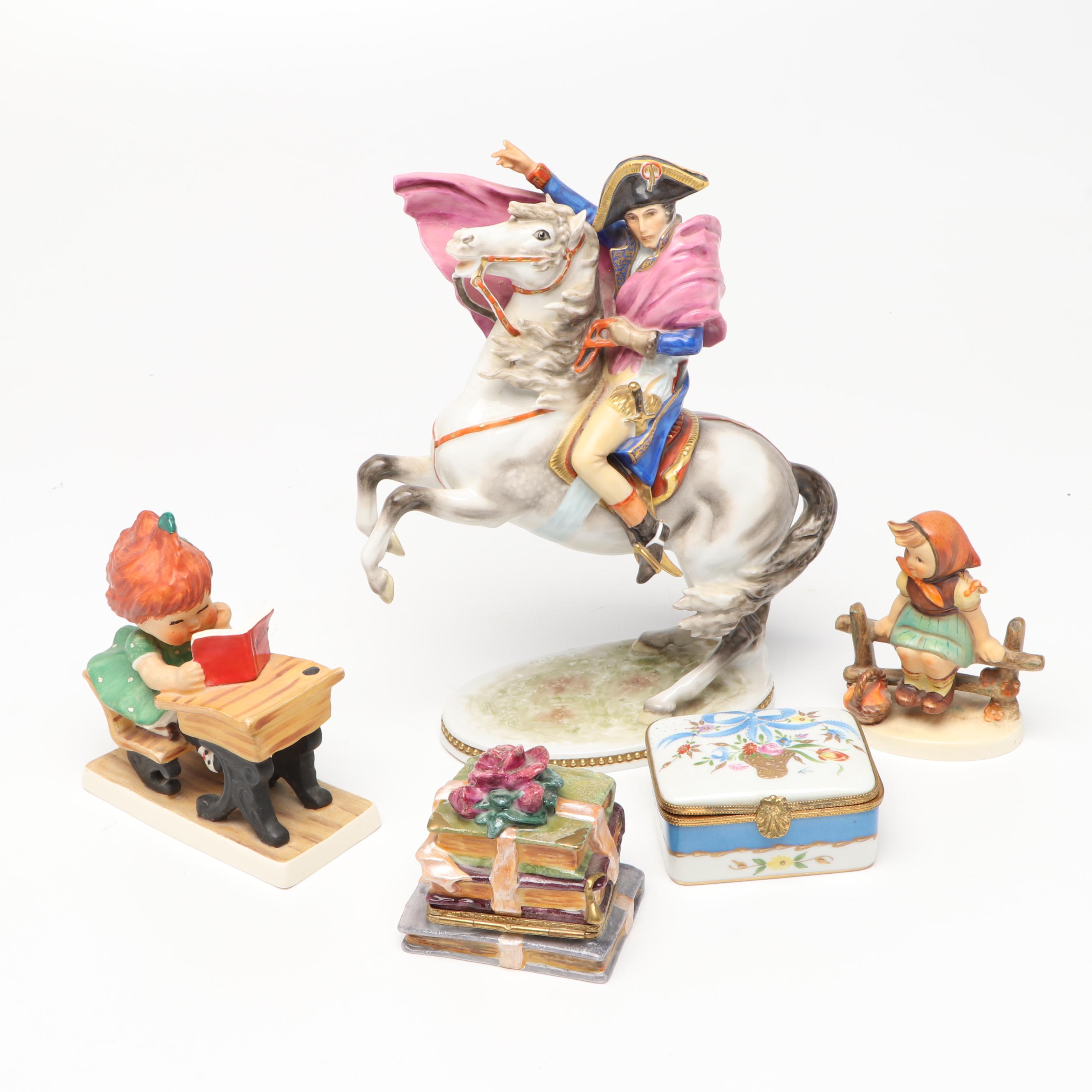 Alka Kunst "Napoleon I" and Goebel Porcelain Figurines with Limoges Boxes