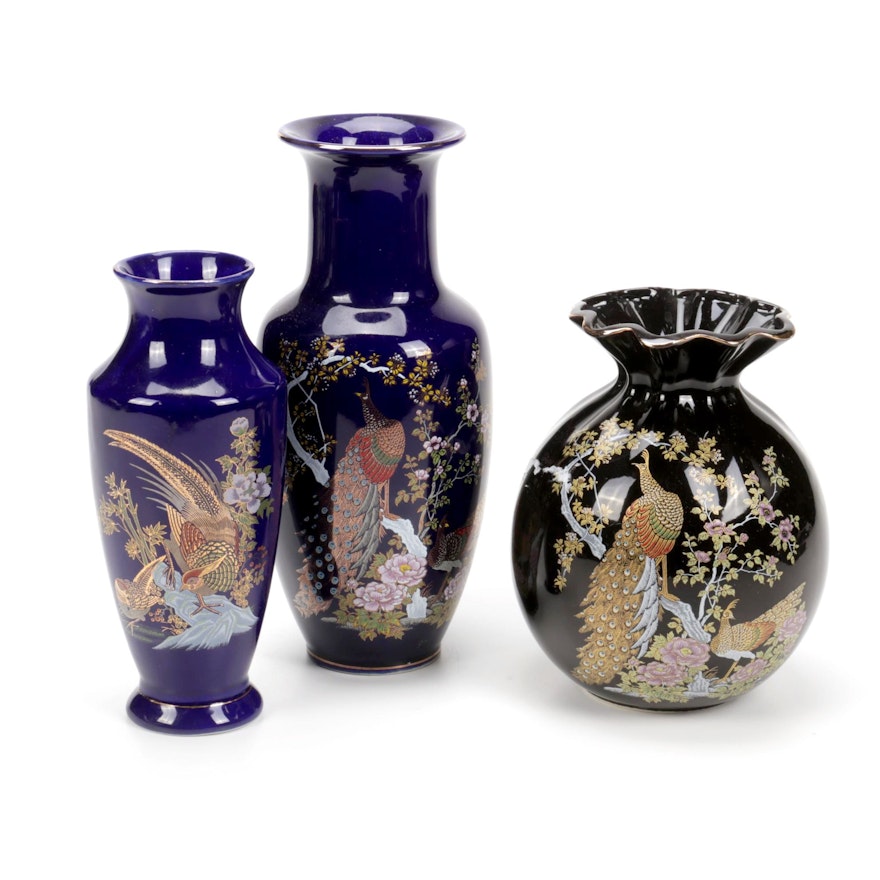 Japanese Hand-Painted Pheasant Porcelain Vases
