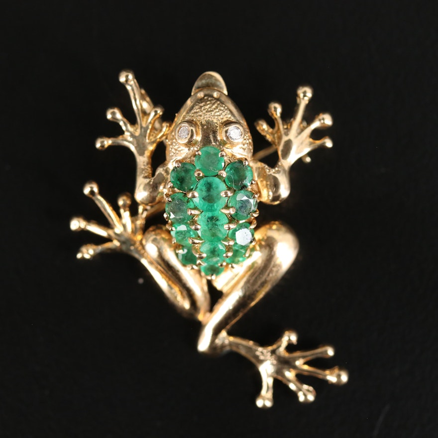 14K Emerald and Diamond Frog Converter Brooch