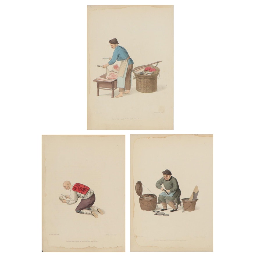 Hand-Colored Stipple Engravings from "The Costume of China," 1799