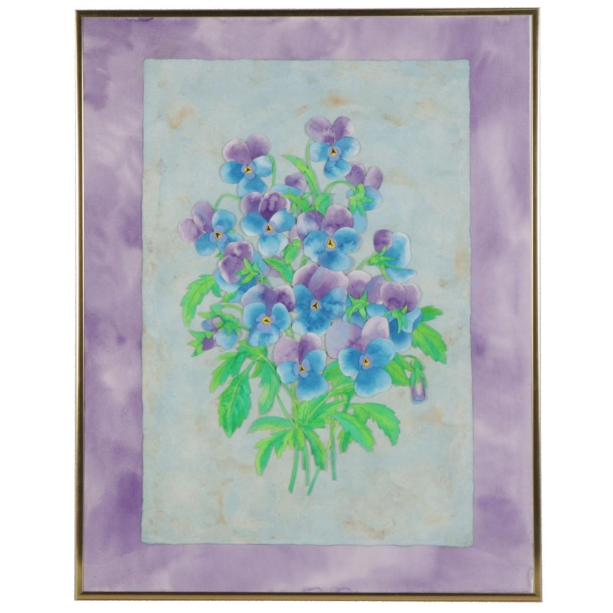 Bouquet of Violets Watercolor Painting, Circa 2000