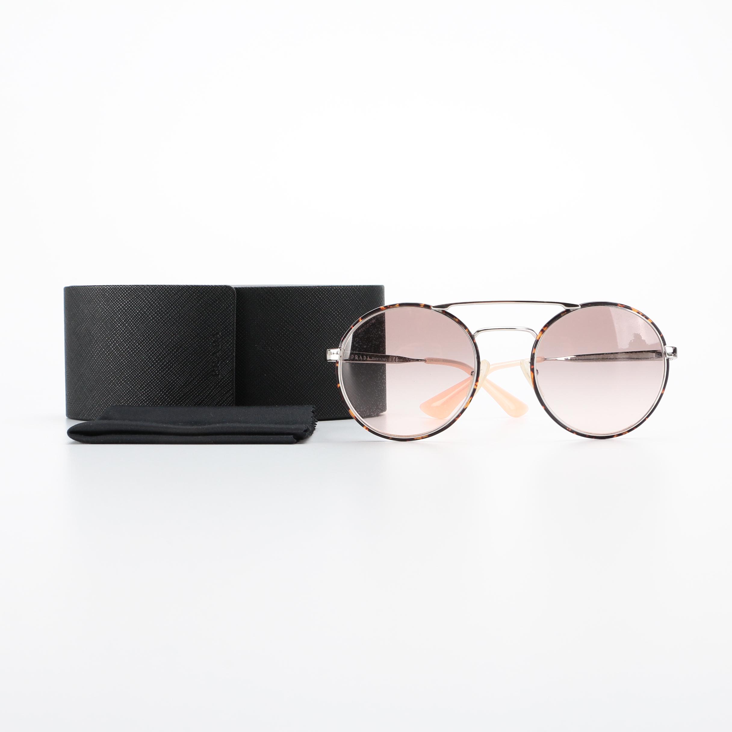 Prada SPR51S Round Browline Sunglasses in Pink and Tortoise with Case