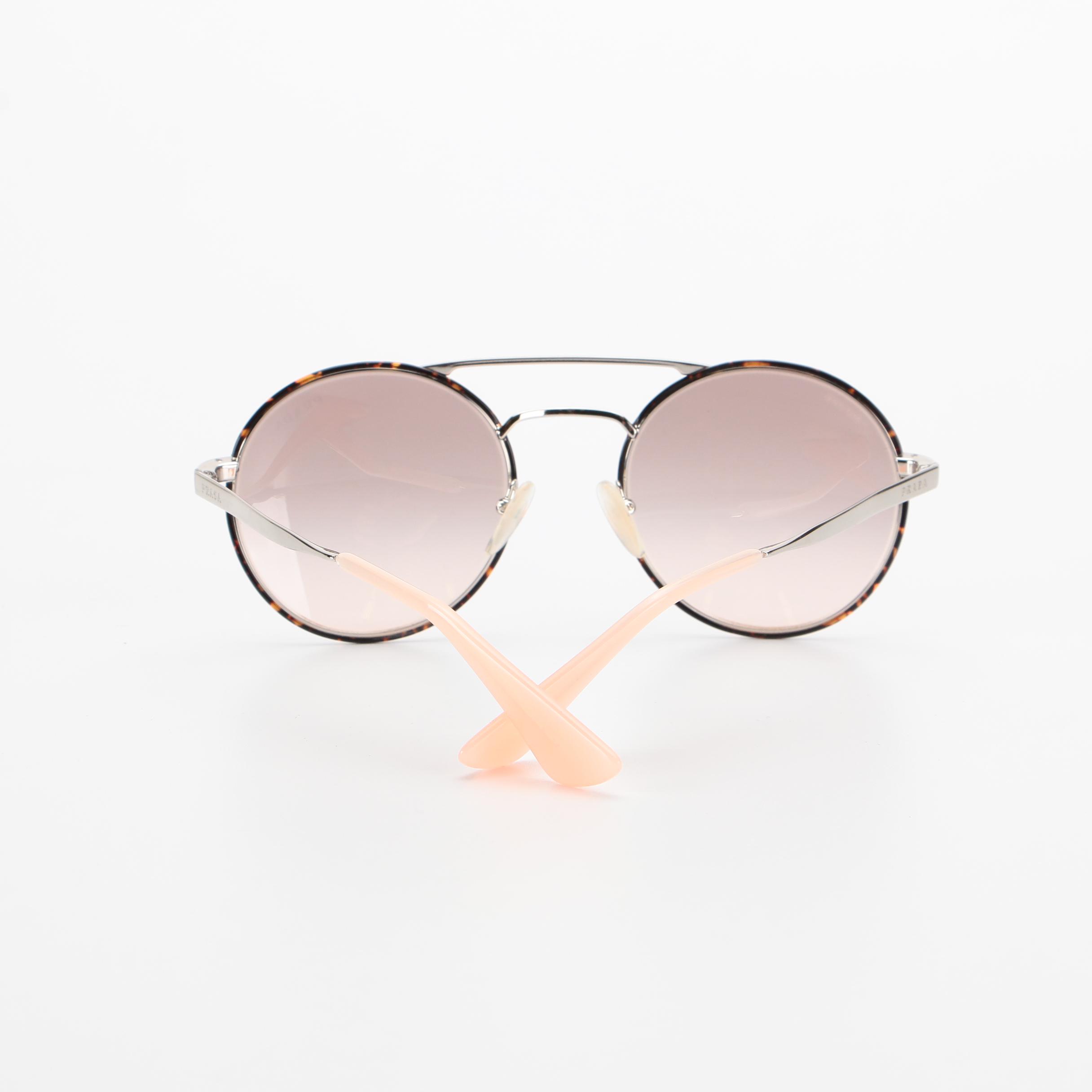 Prada SPR51S Round Browline Sunglasses in Pink and Tortoise with Case