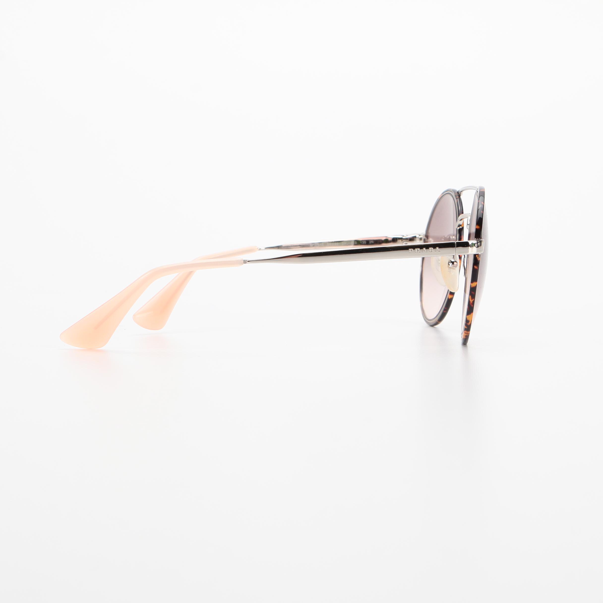 Prada SPR51S Round Browline Sunglasses in Pink and Tortoise with Case