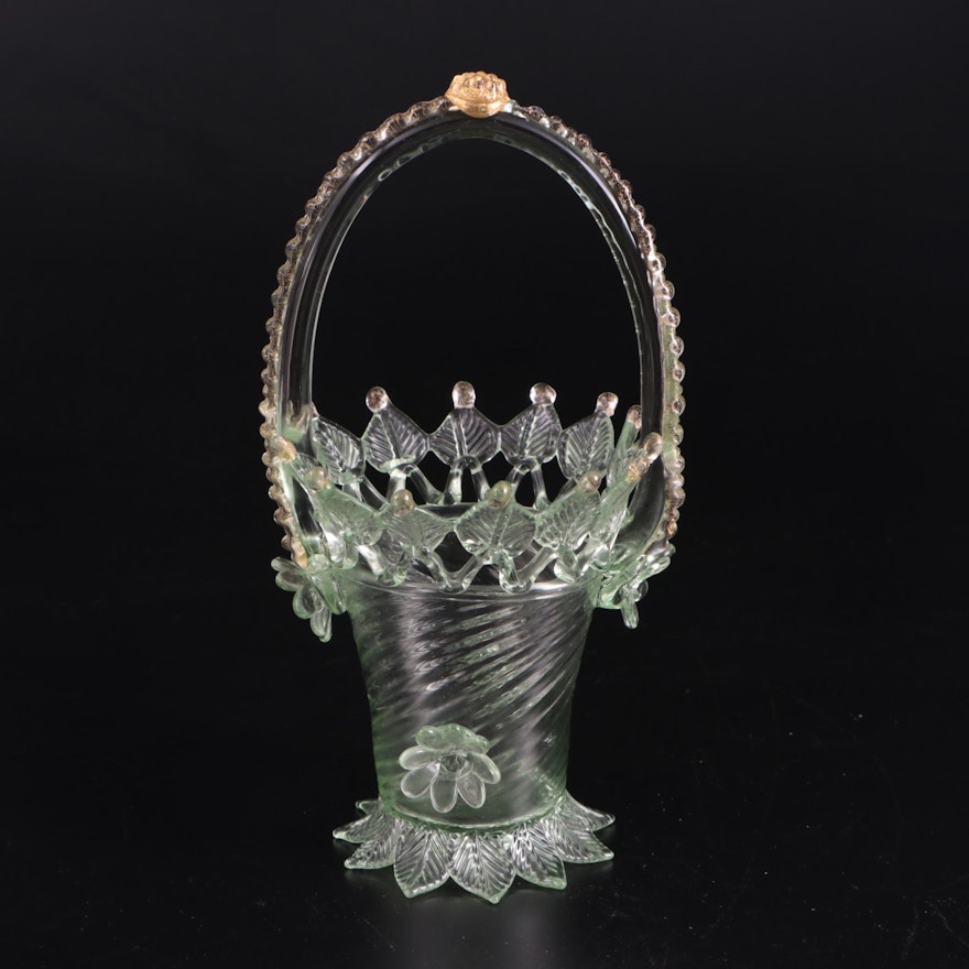 Murano Style Blown Green Glass Bride's Basket