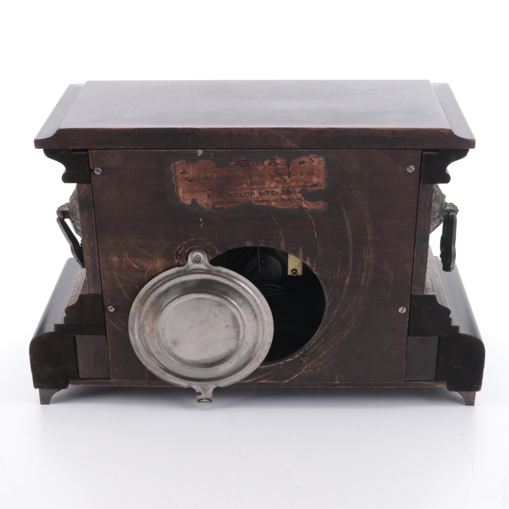 E.W. Welch "Sorma" 8 Day Half-Hour Strike Cathedral Gong Mantel Clock