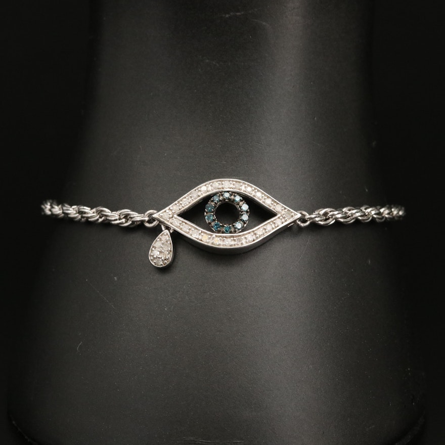 Sterling Silver Diamond Evil Eye Bracelet