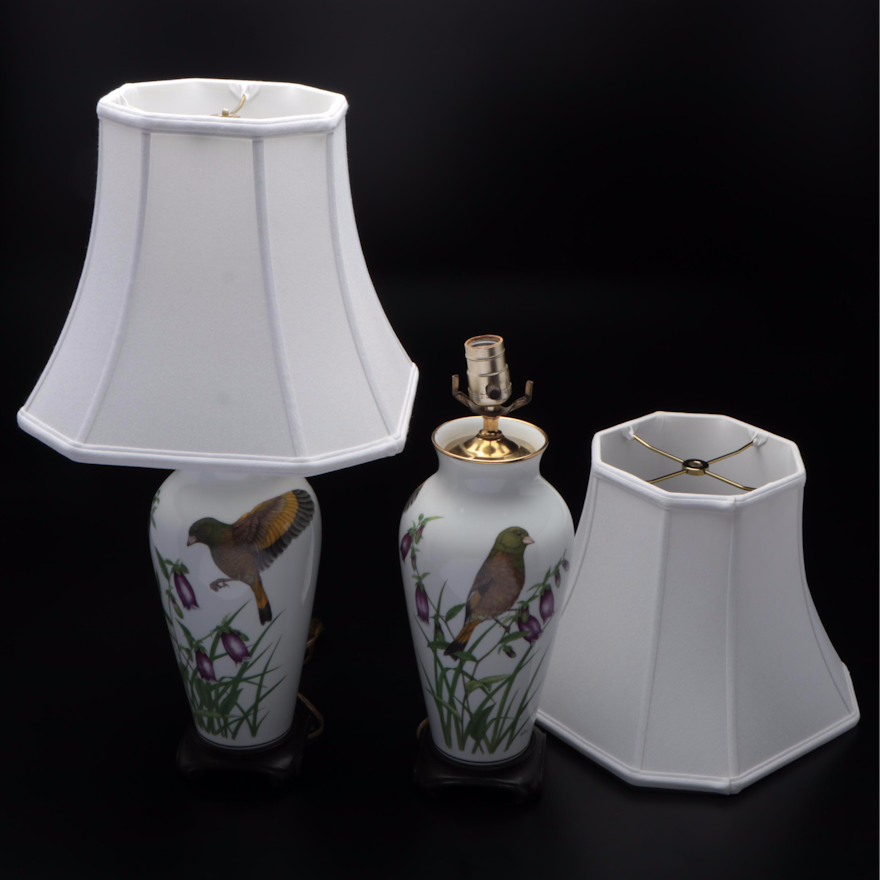 Franklin Mint Birds Series Porcelain Vase Converted Table Lamps, Late 20th C