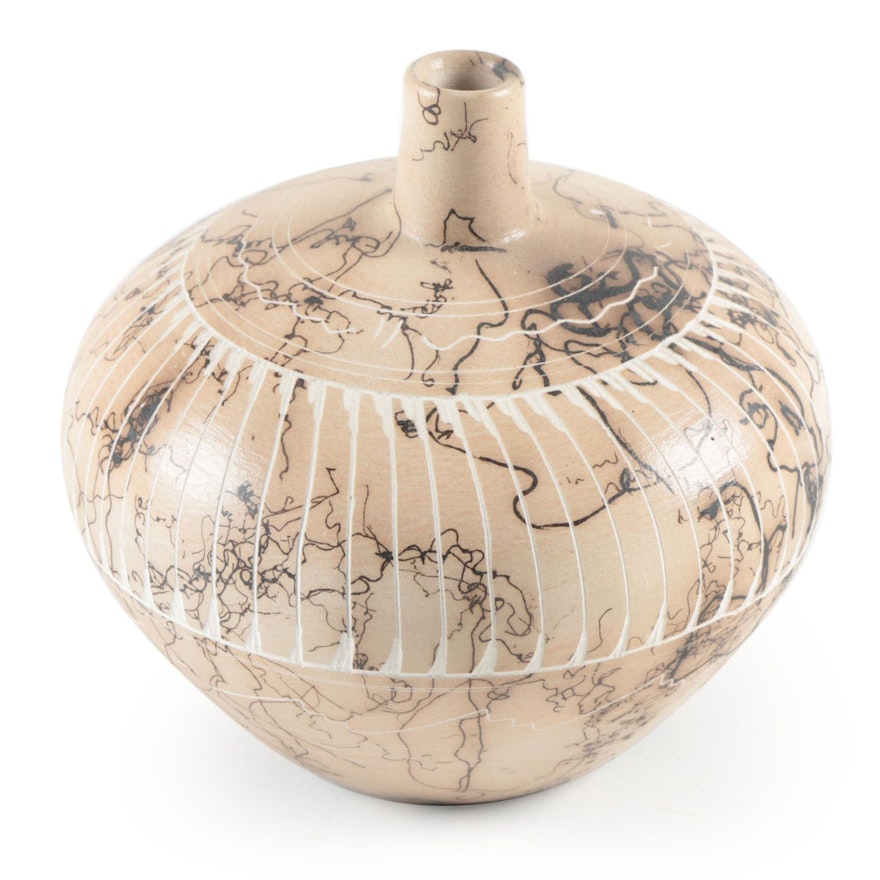 Dina Willie Horsehair Raku Ceramic Vase