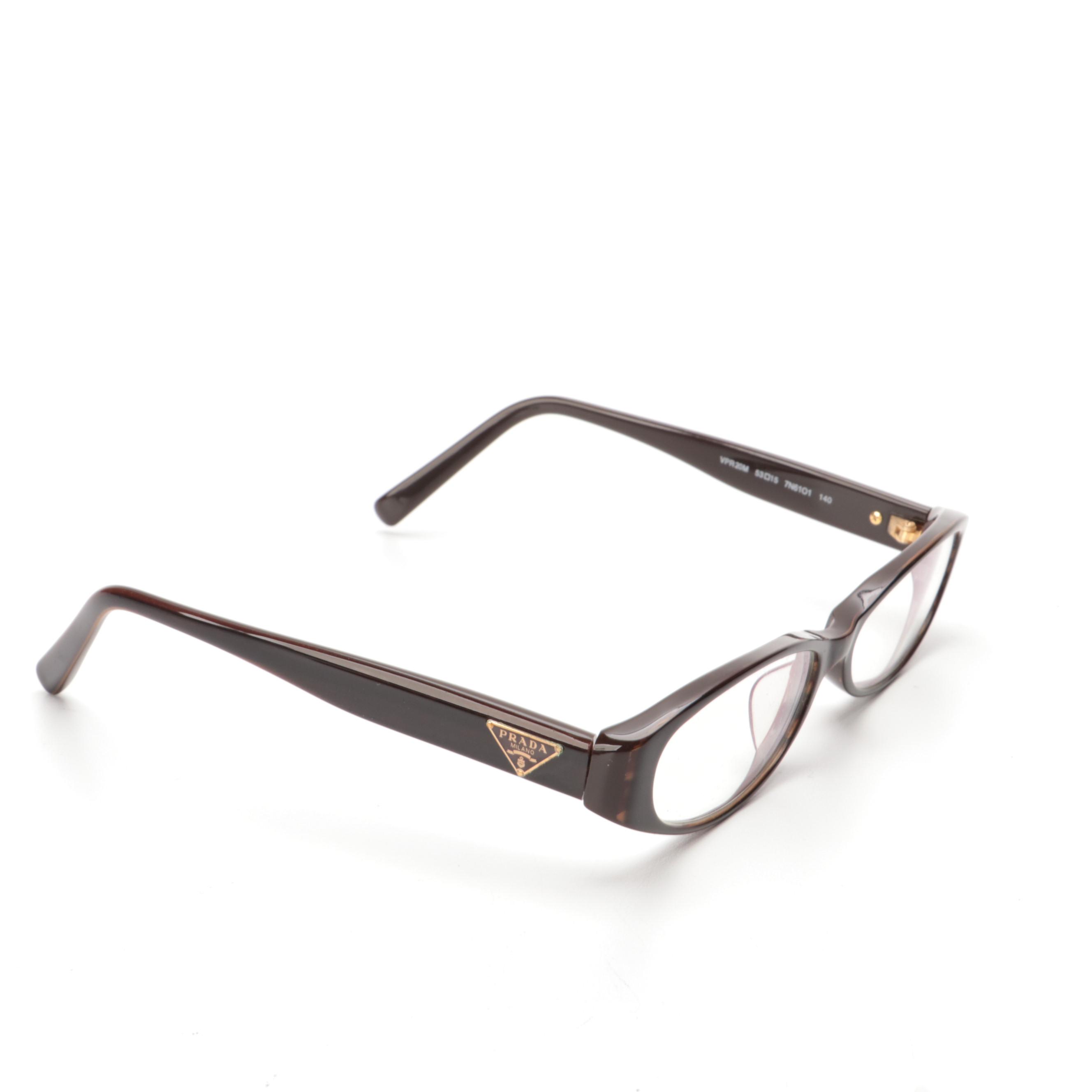 Prada VPR20M Oval Eyeglasses in Brown Acetate with Case