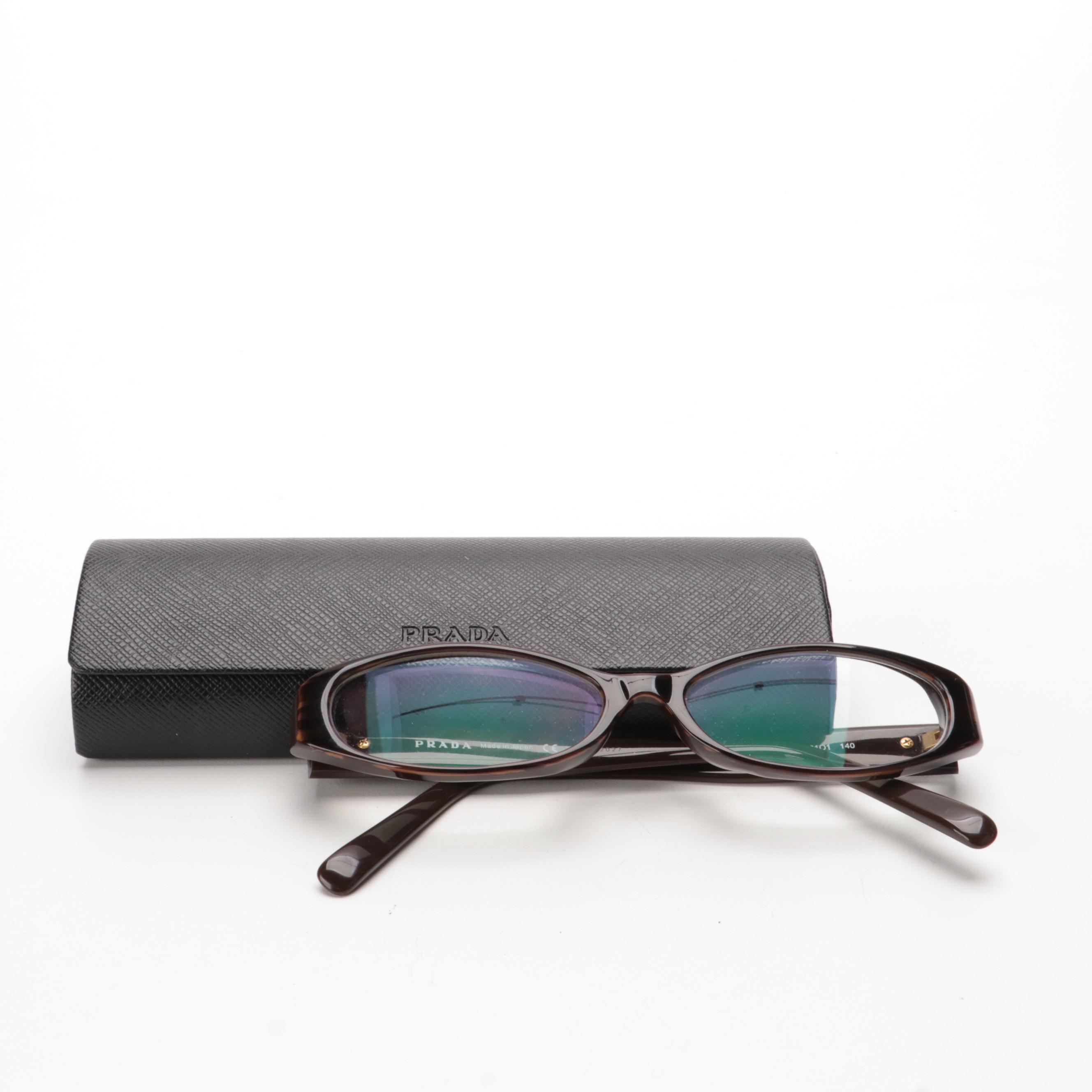 Prada VPR20M Oval Eyeglasses in Brown Acetate with Case