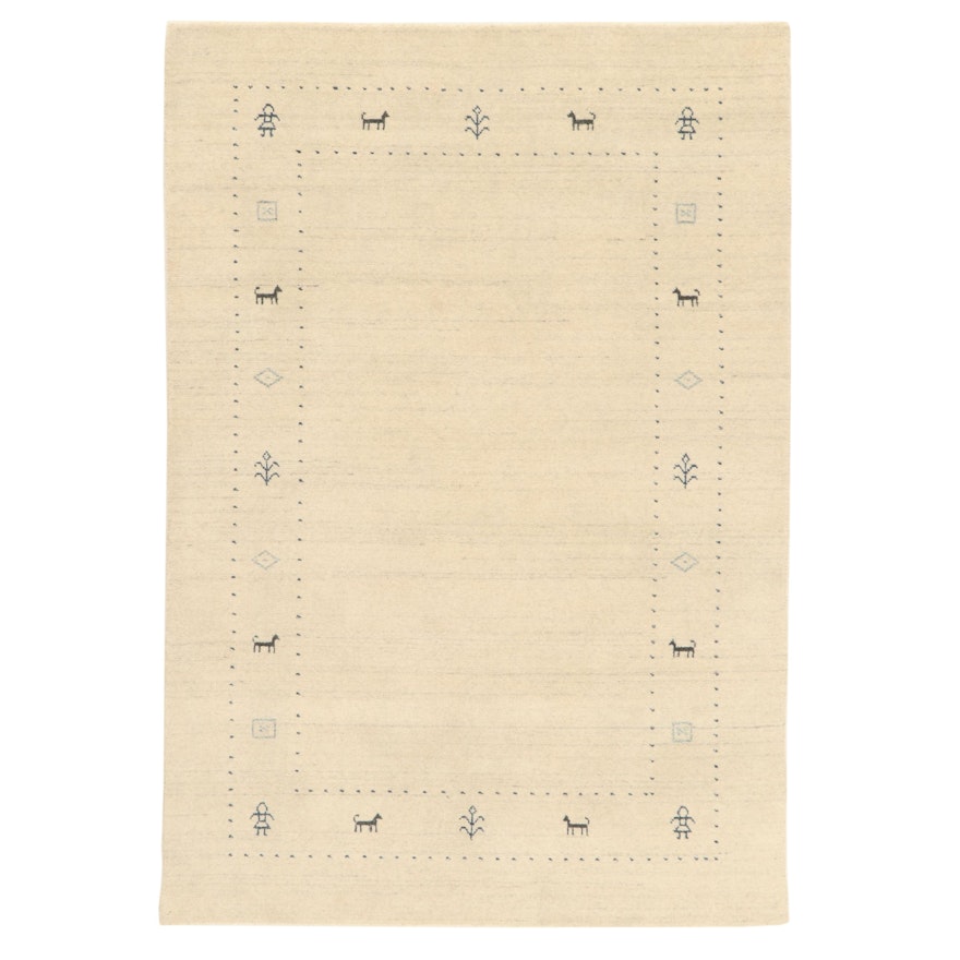 4'2 x 6' Hand-Knotted Indo-Persian Gabbeh Pictorial Rug, 2010s