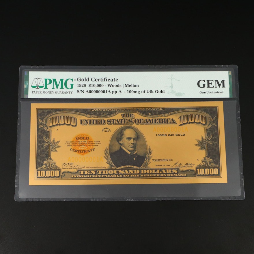 PMG Graded Gem Uncirculated "Smithsonian Edition" $10,000 Gold Certificate