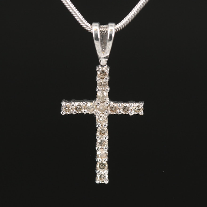 Italian 14K Diamond Cross Pendant Necklace