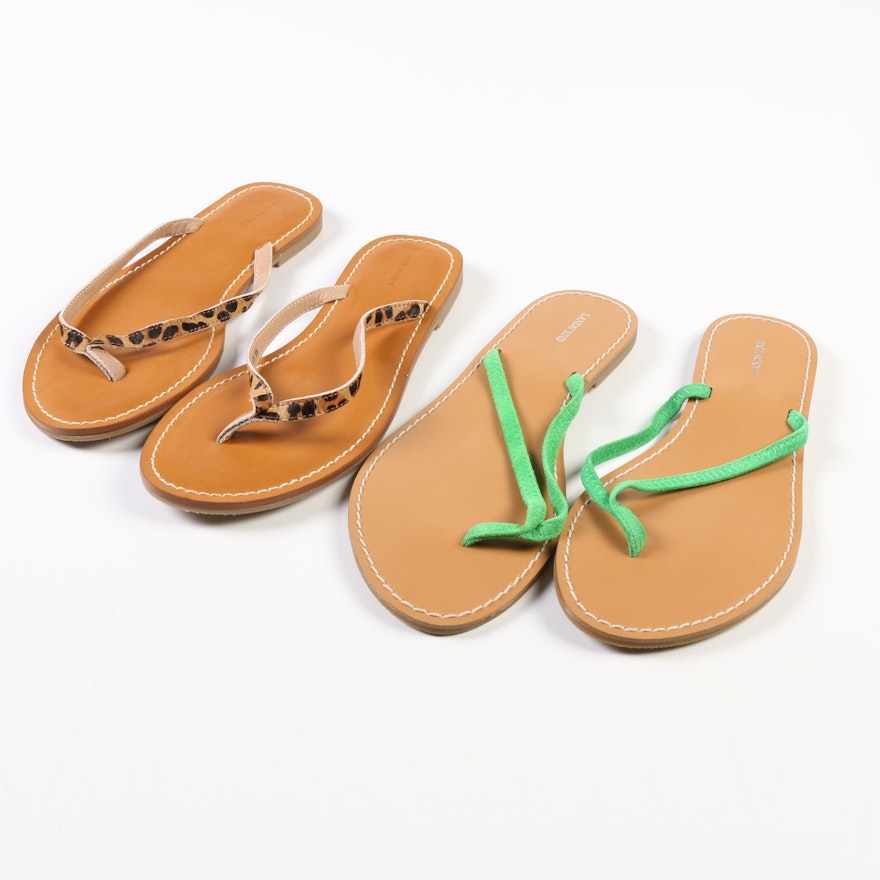 Lands' End Flip-Flops in Kelly Green and Nira Flip-Flops in Leopard Print