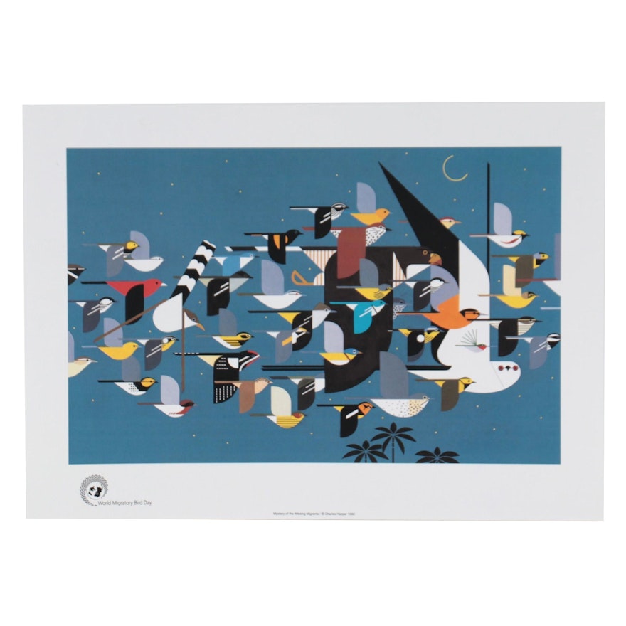 Offset Lithograph After Charley Harper "Mystery of the Missing Migrants"