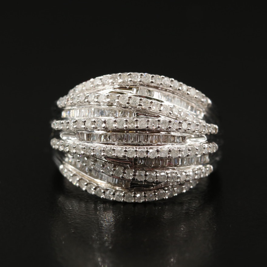 Sterling 1.00 CTW Diamond Multi-Row Crossover Ring