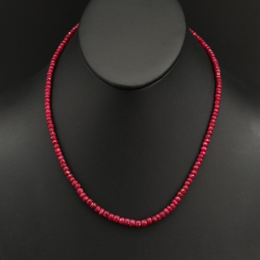 Corundum Beaded Necklace with Sterling Silver Clasp