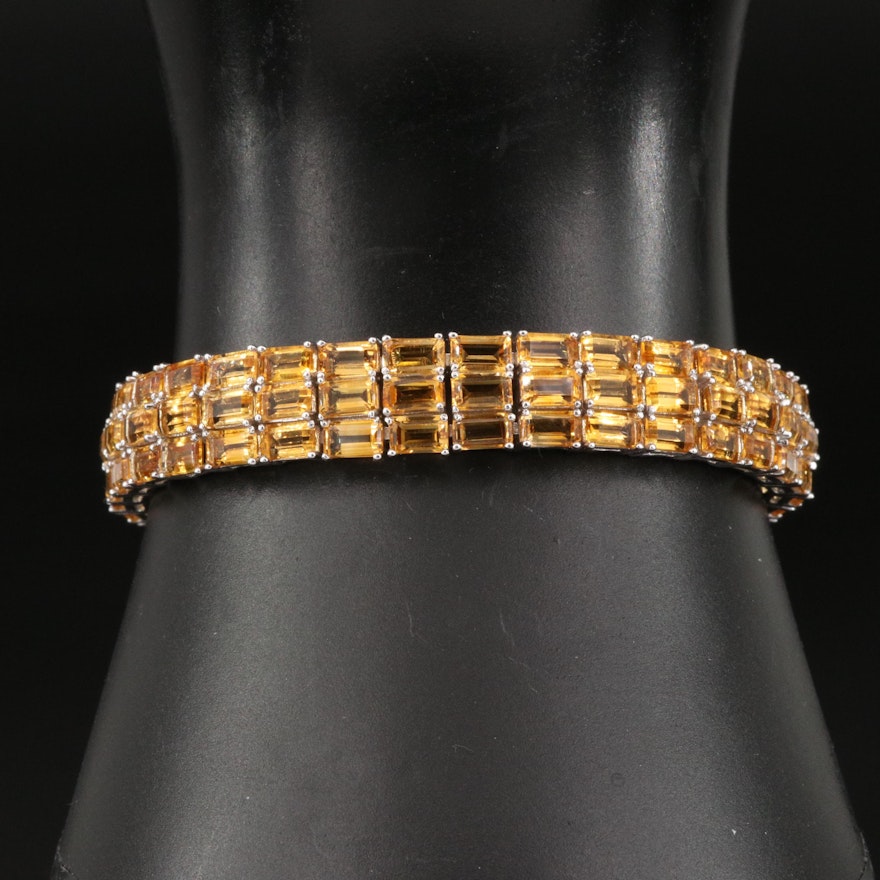 Sterling Citrine Triple Row Bracelet