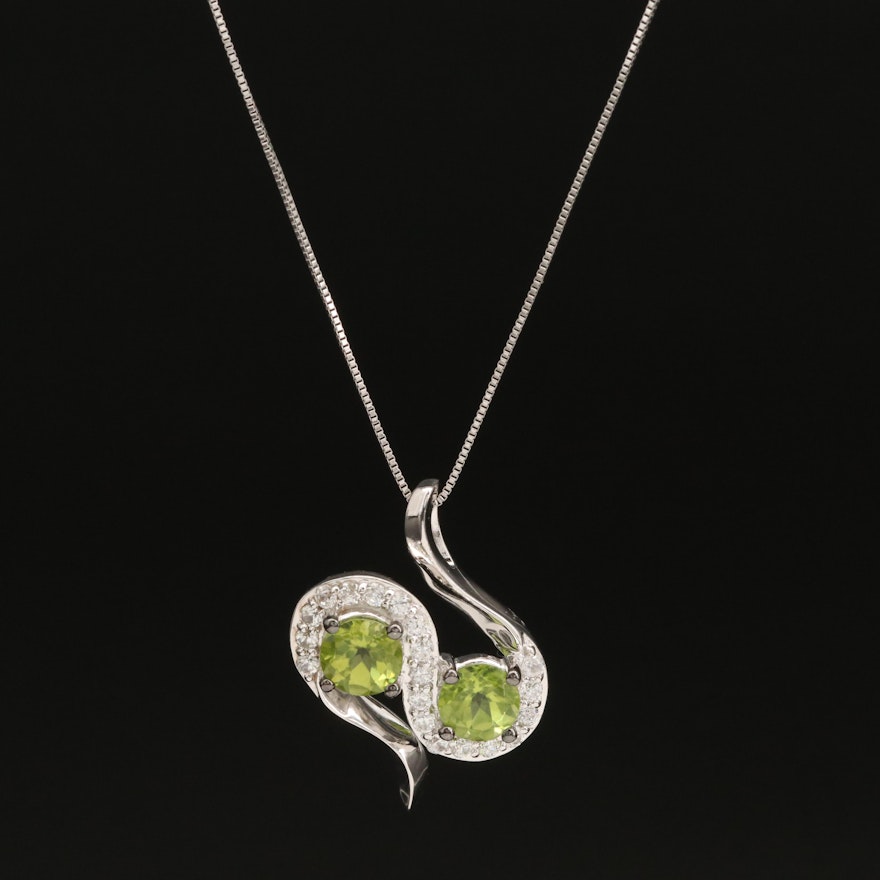 Sterling Silver Peridot and Zircon Slide Pendant Necklace