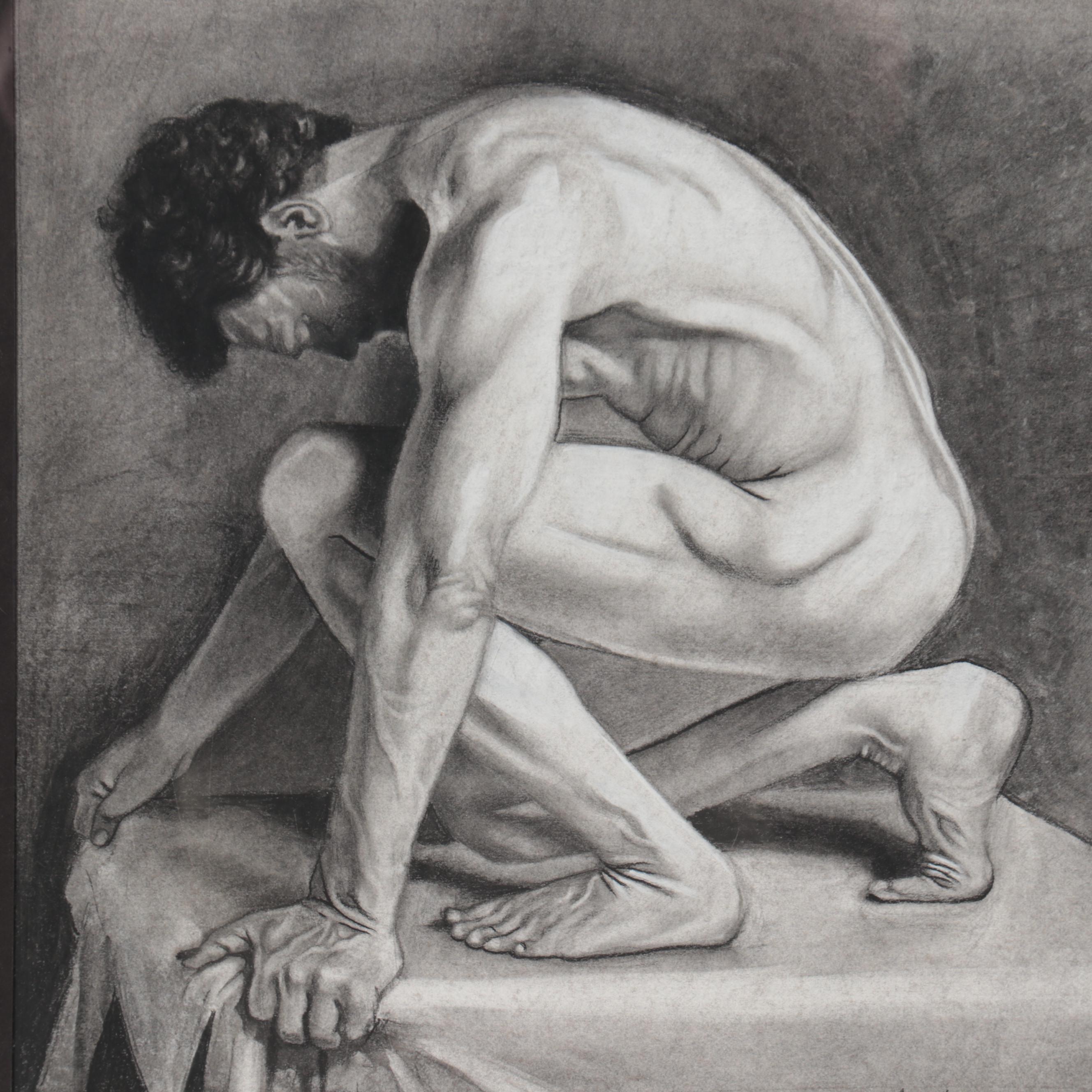 Samantha Amoroso Figural Charcoal Drawing "Cascading Light," 2021