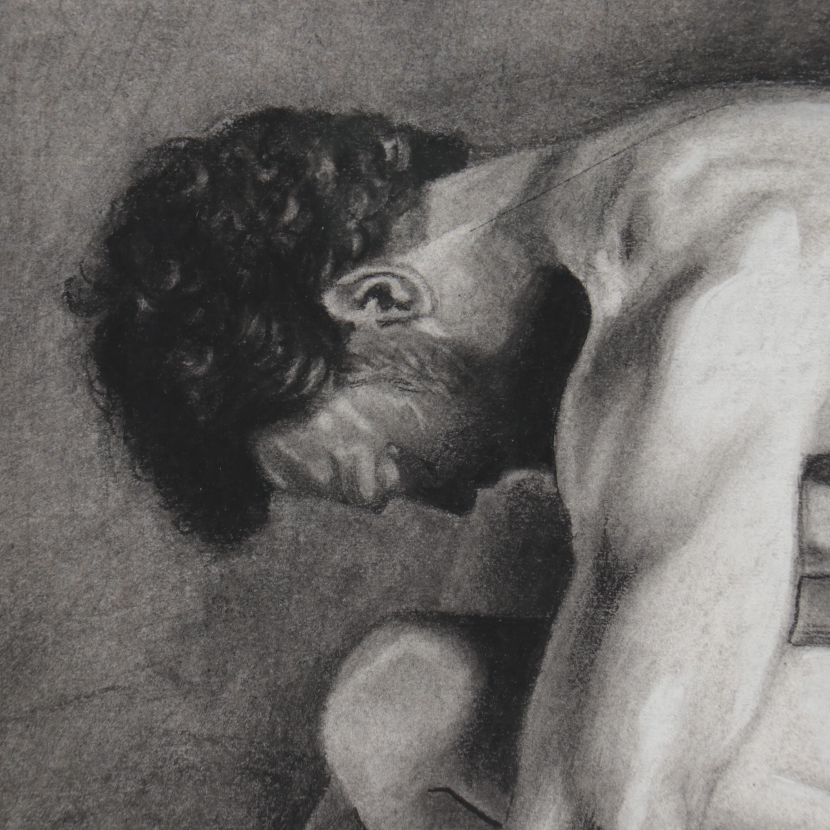 Samantha Amoroso Figural Charcoal Drawing "Cascading Light," 2021