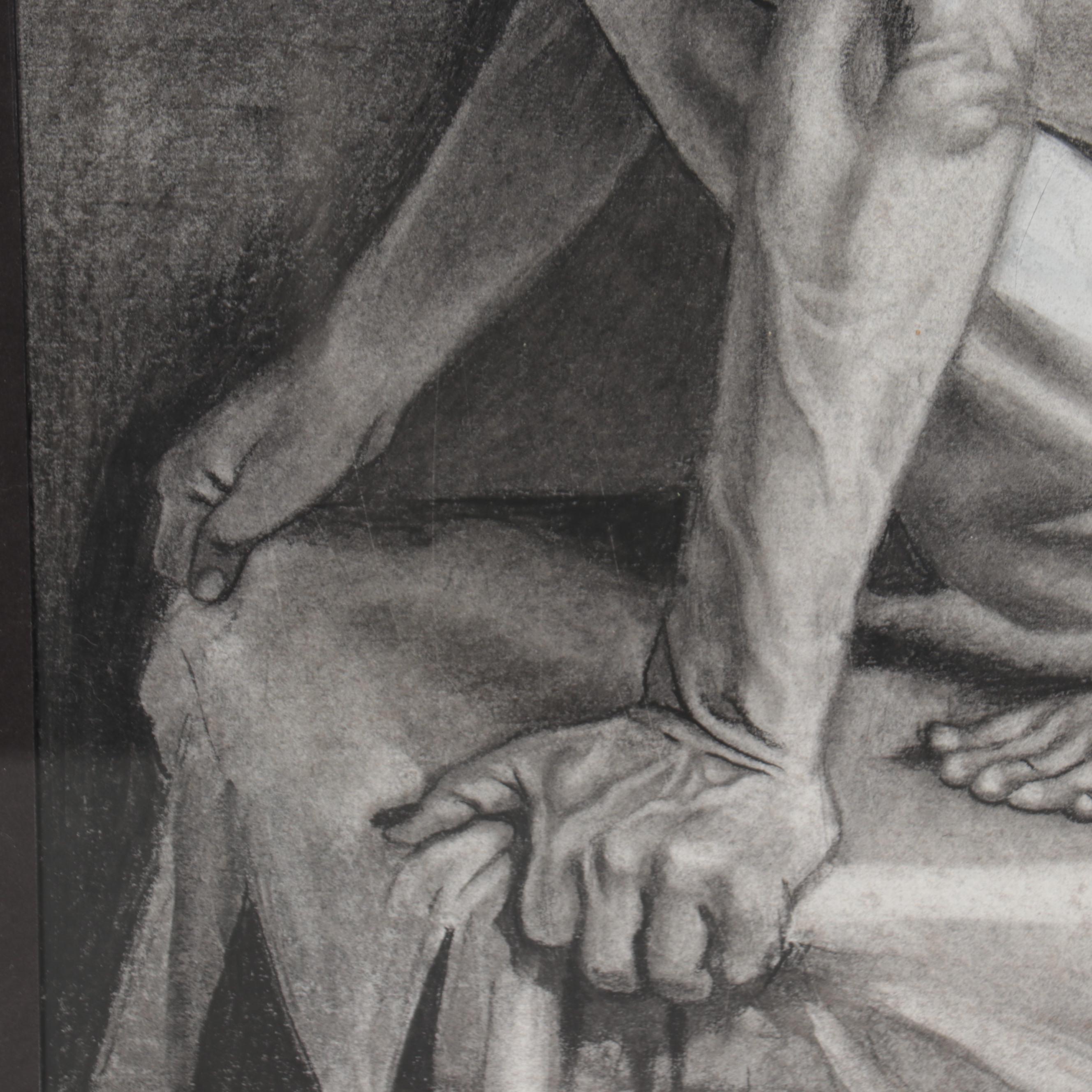 Samantha Amoroso Figural Charcoal Drawing "Cascading Light," 2021