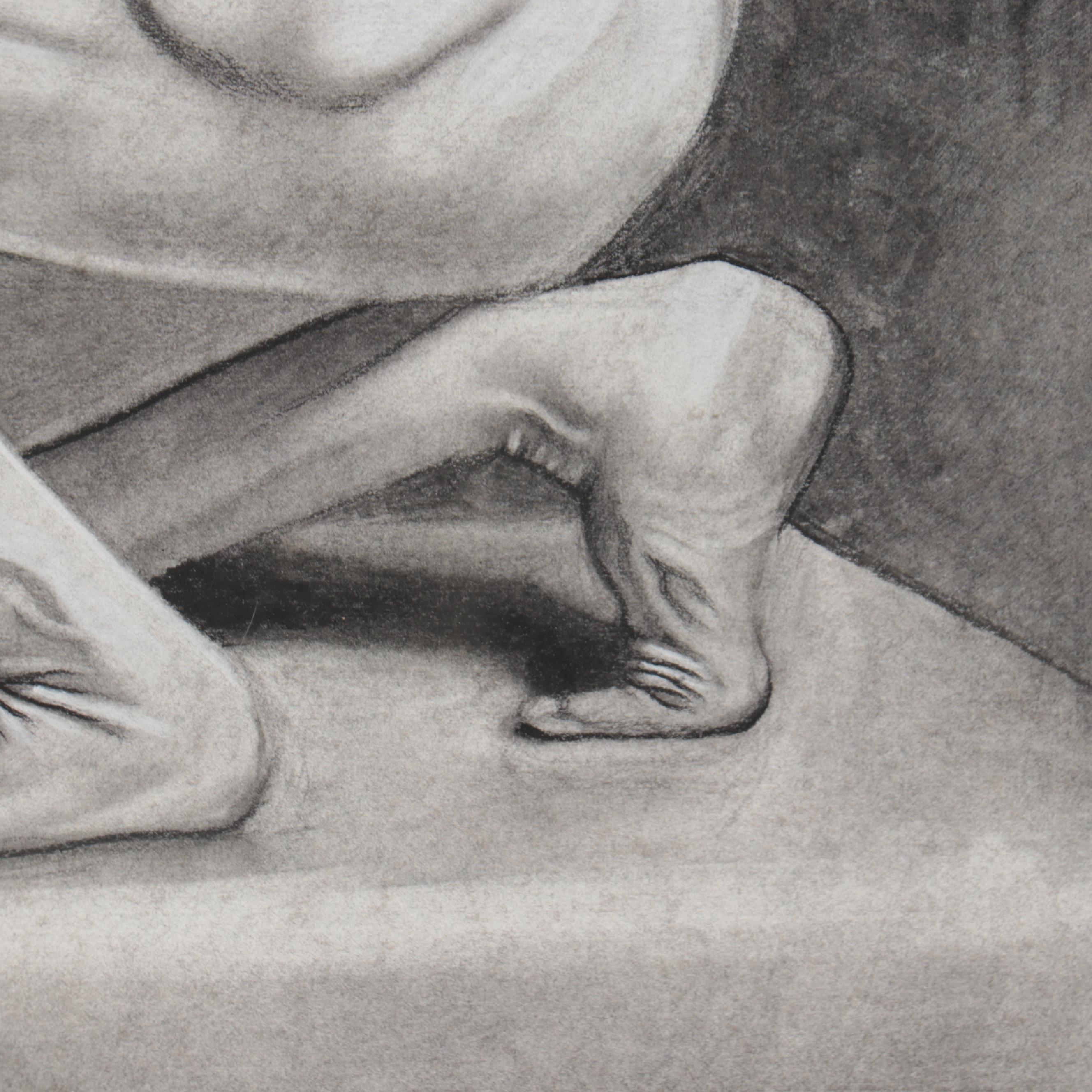 Samantha Amoroso Figural Charcoal Drawing "Cascading Light," 2021