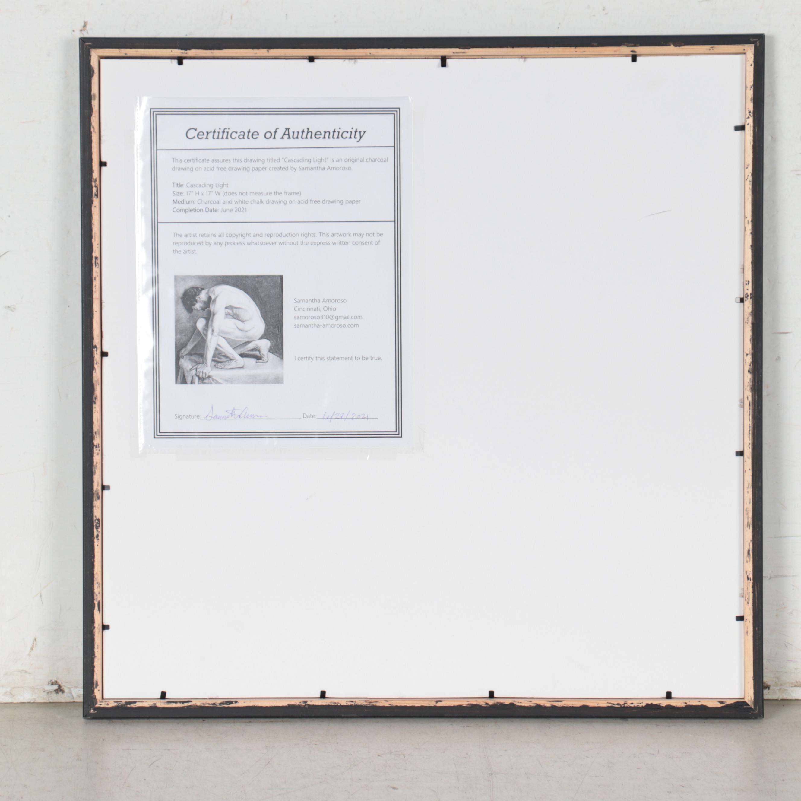 Samantha Amoroso Figural Charcoal Drawing "Cascading Light," 2021