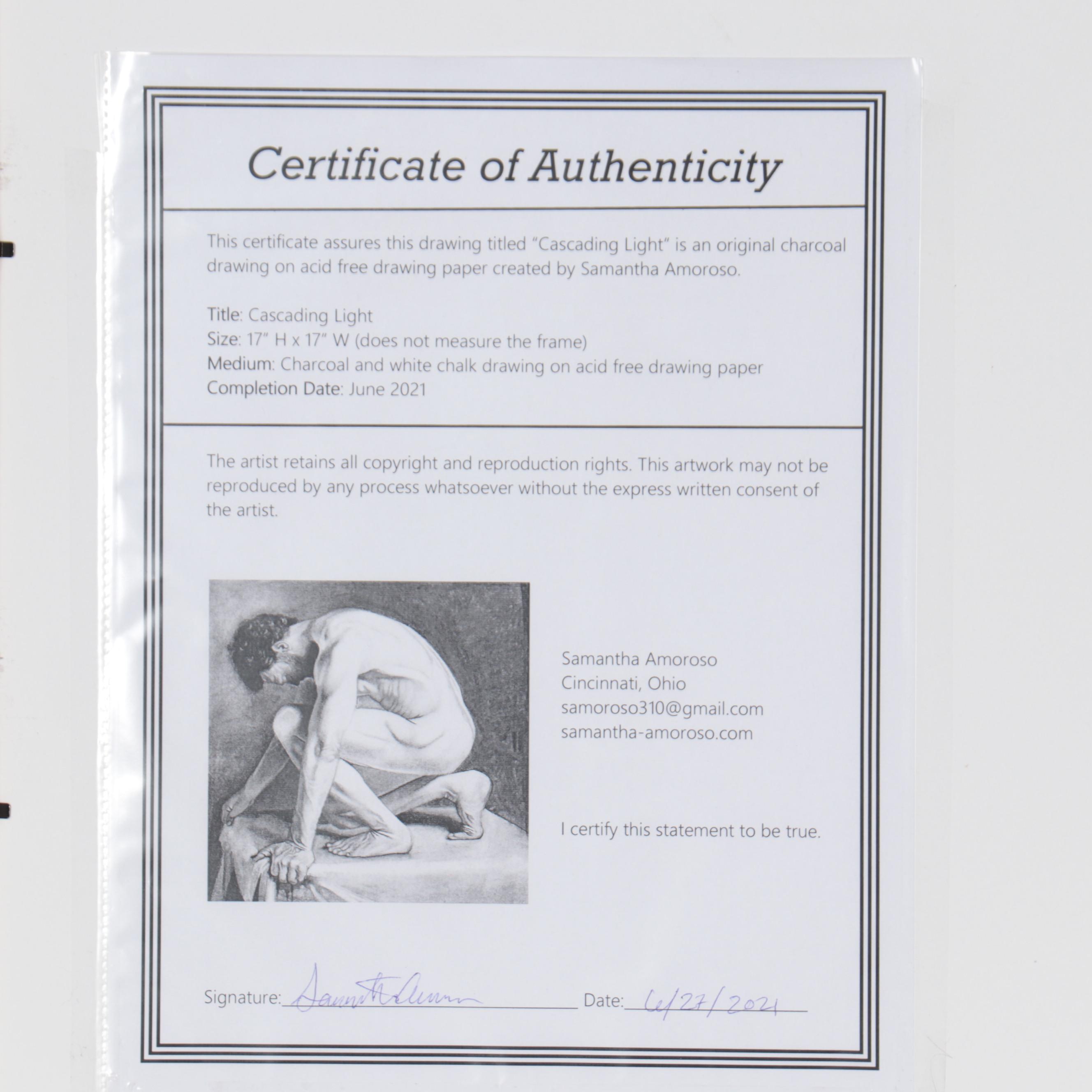 Samantha Amoroso Figural Charcoal Drawing "Cascading Light," 2021