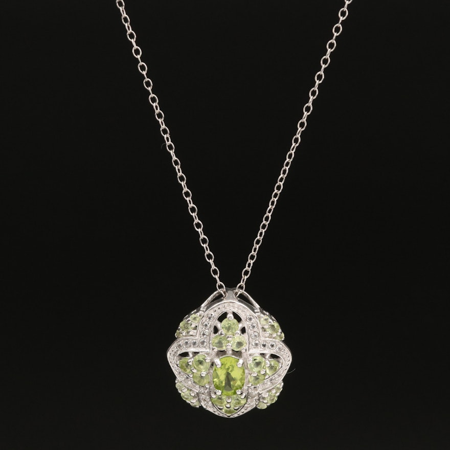 Sterling White Topaz and Peridot Quatrefoil Pendant Necklace