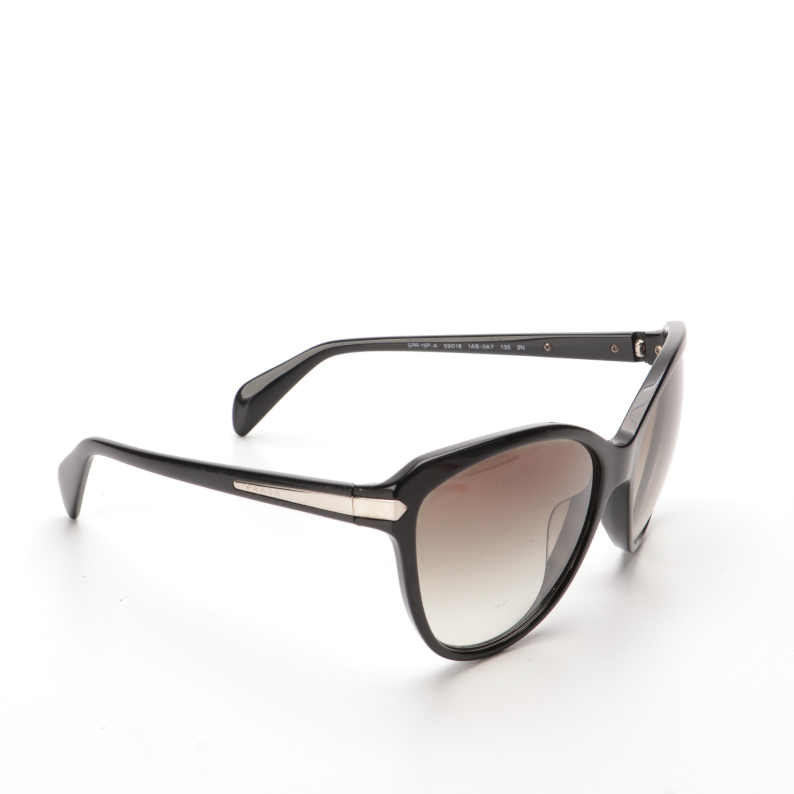 Prada SPR 15P-A Modified Cat Eye Sunglasses in Black with Gradient Lenses