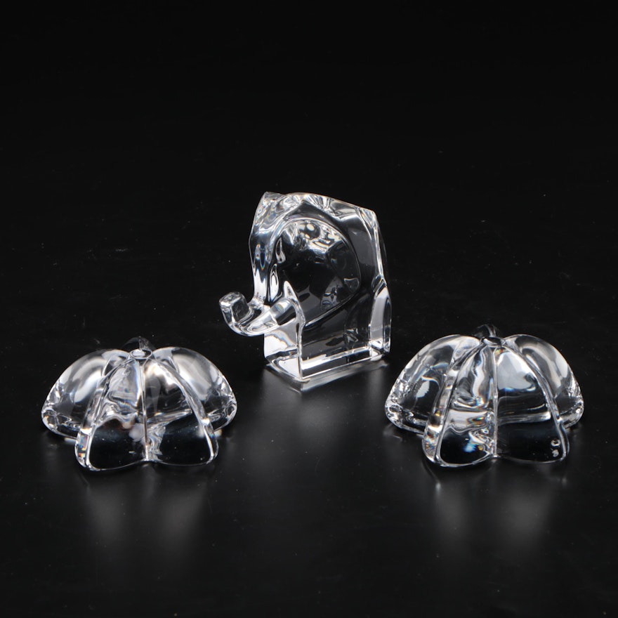 Orrefors Crystal Flower and Elephant Figurines