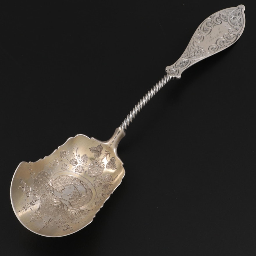 John L. Westervelt Coin Silver Portrait and Strawberry Spoon, Late 19th Century