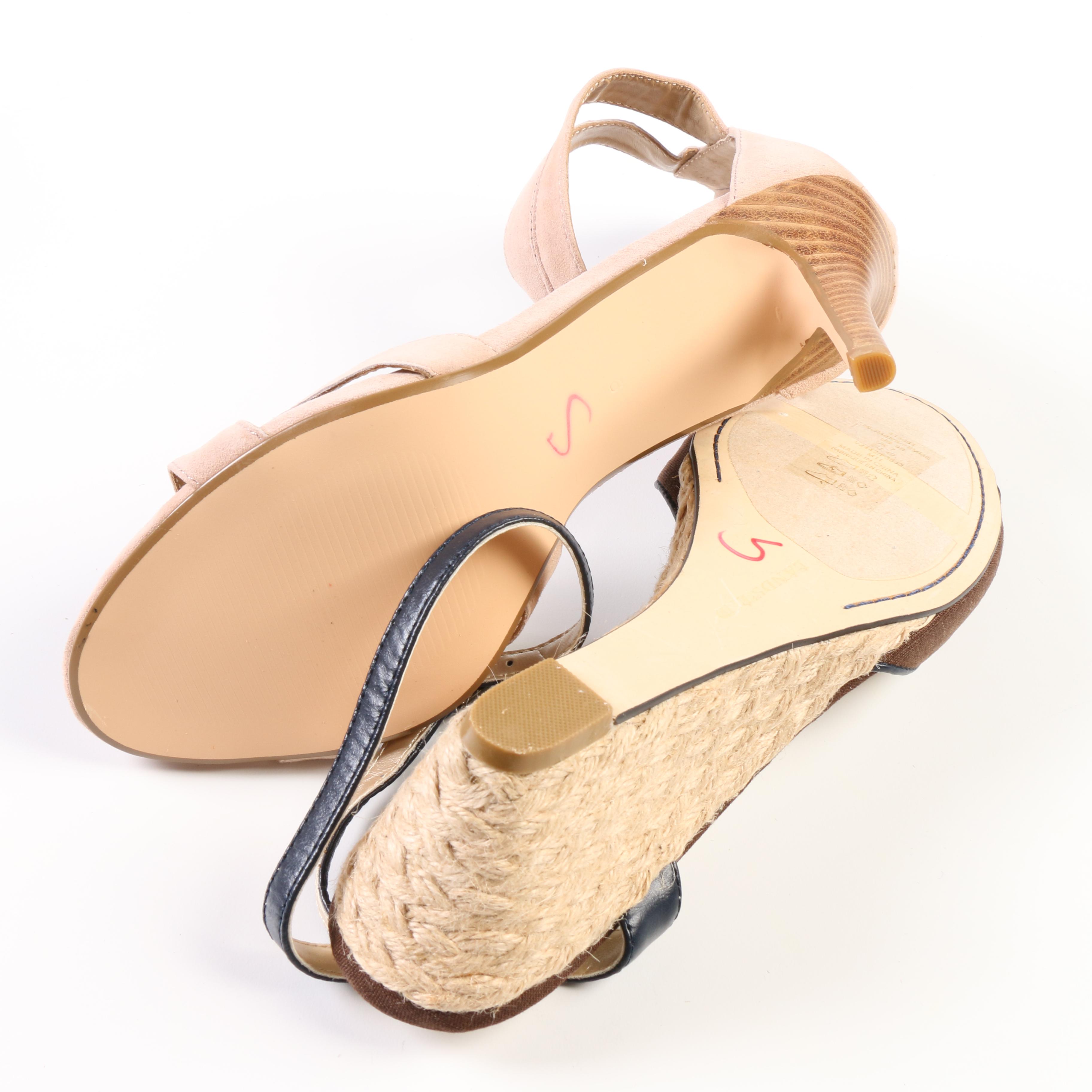 Lands' End Hadley Espresso Mid-Wedge Sandals and Tea Rose Suede Strappy Sandals