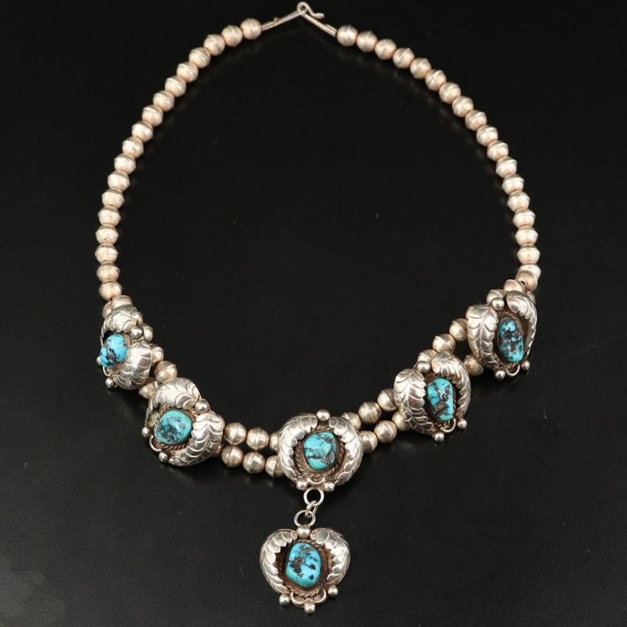 Southwestern Sterling Turquoise Appliqué Necklace