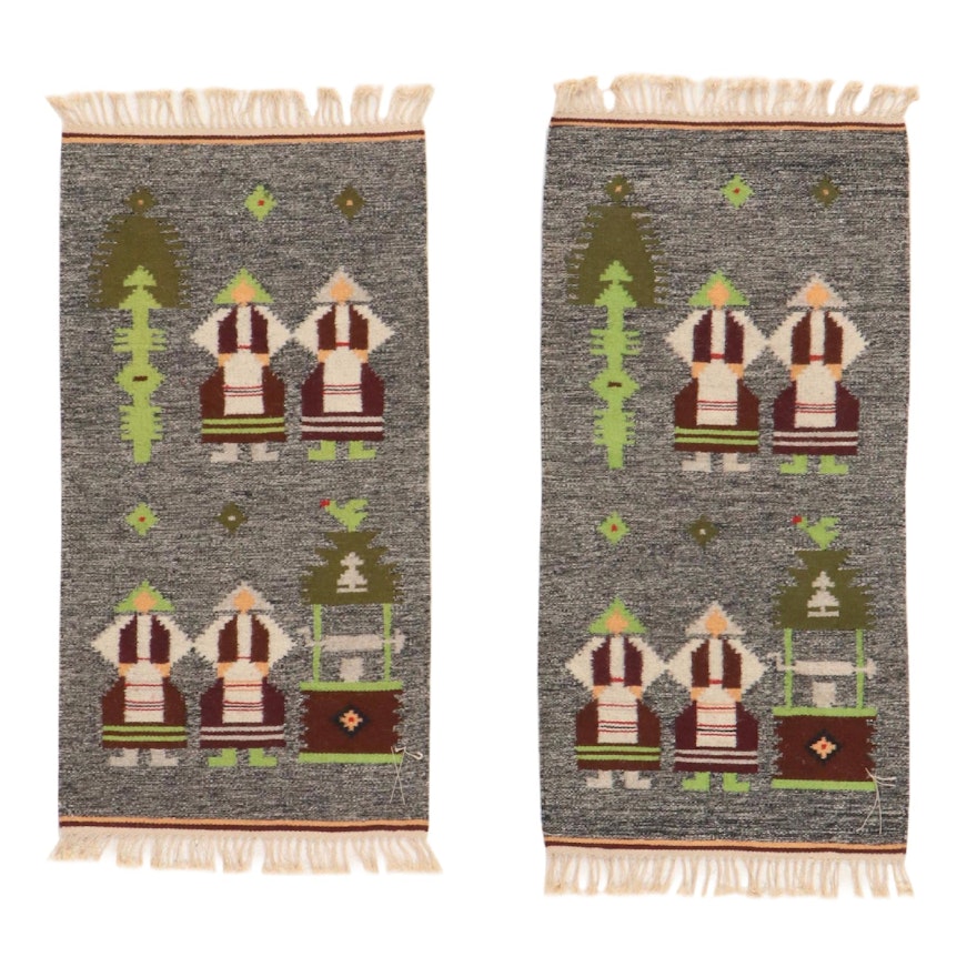 1'8 x 3'7 Handwoven Russian Pictorial Kilim Rug, 1970s