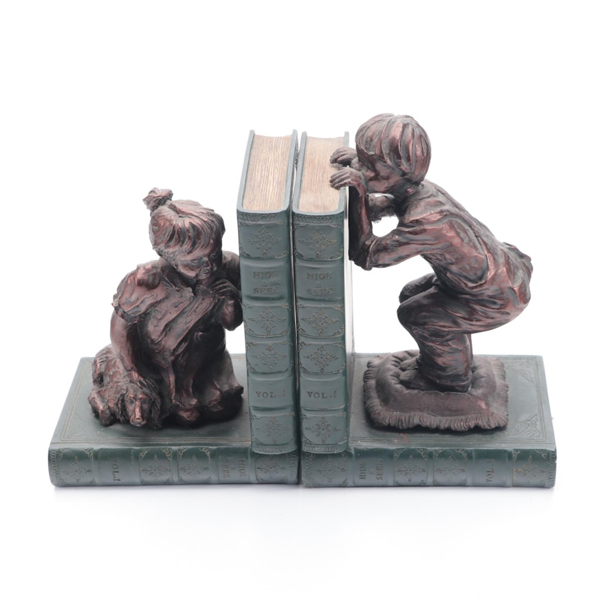 Resin and Composite Children with Books Motif Bookends