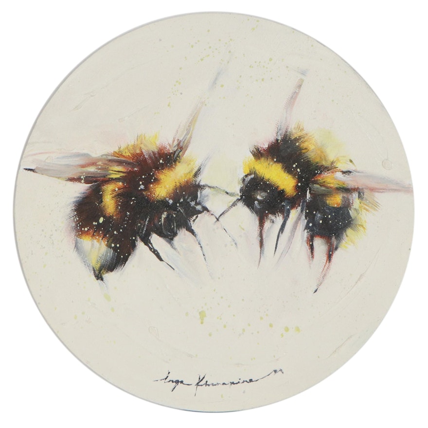 Inga Khanarina Oil Painting of Bumblebees, 2021