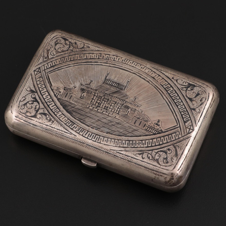 Russian Niello 875 Silver Cigarette Case, Late 19th/Early 20th Century