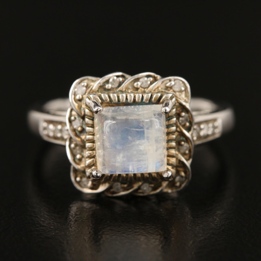Sterling Silver Moonstone and Diamond Ring